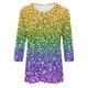 thumbnail image 5 of RKSTN Mardi Gras 3/4 Sleeve T Shirts for Women Top Oversized Crewneck Carnival Mask Print 3/4 Length Sleeve Shirt Womens Casual Round Neck Mask Tuesday Carnival Party Three Quarter Sleeve Tee Shirt, 5 of 5
