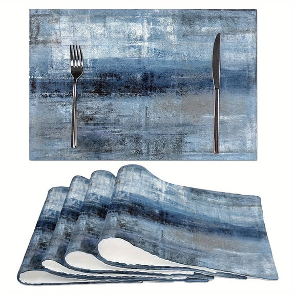 Blue and Grey Placemats Set of 4 Modern Abstract Art Placemats Heat Resistant Non-Slip Artwork Dining Placemats Washable Table Mats for Home Kitchen (Blue and Grey, 18"X12")
