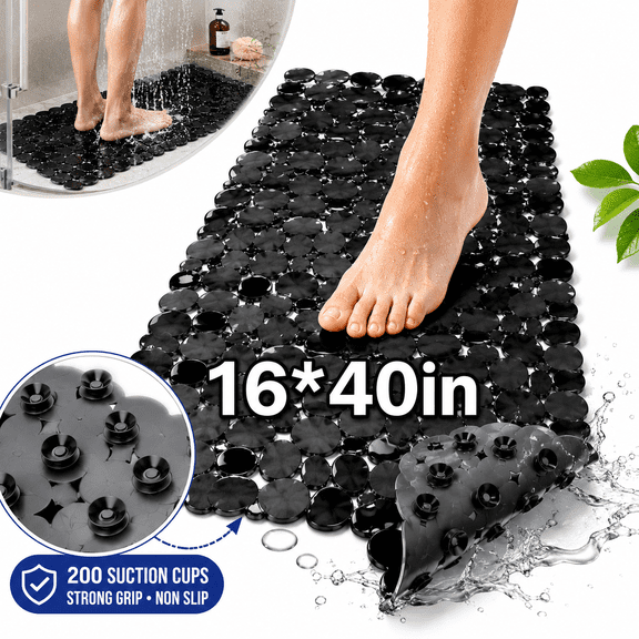 Non-Slip Pebble Bathtub Mat, 40 x 16 In Bath Tub and Shower Mats, Machine Washable Bathtub Mat with Drain Holes, Suction Cups for Bathroom