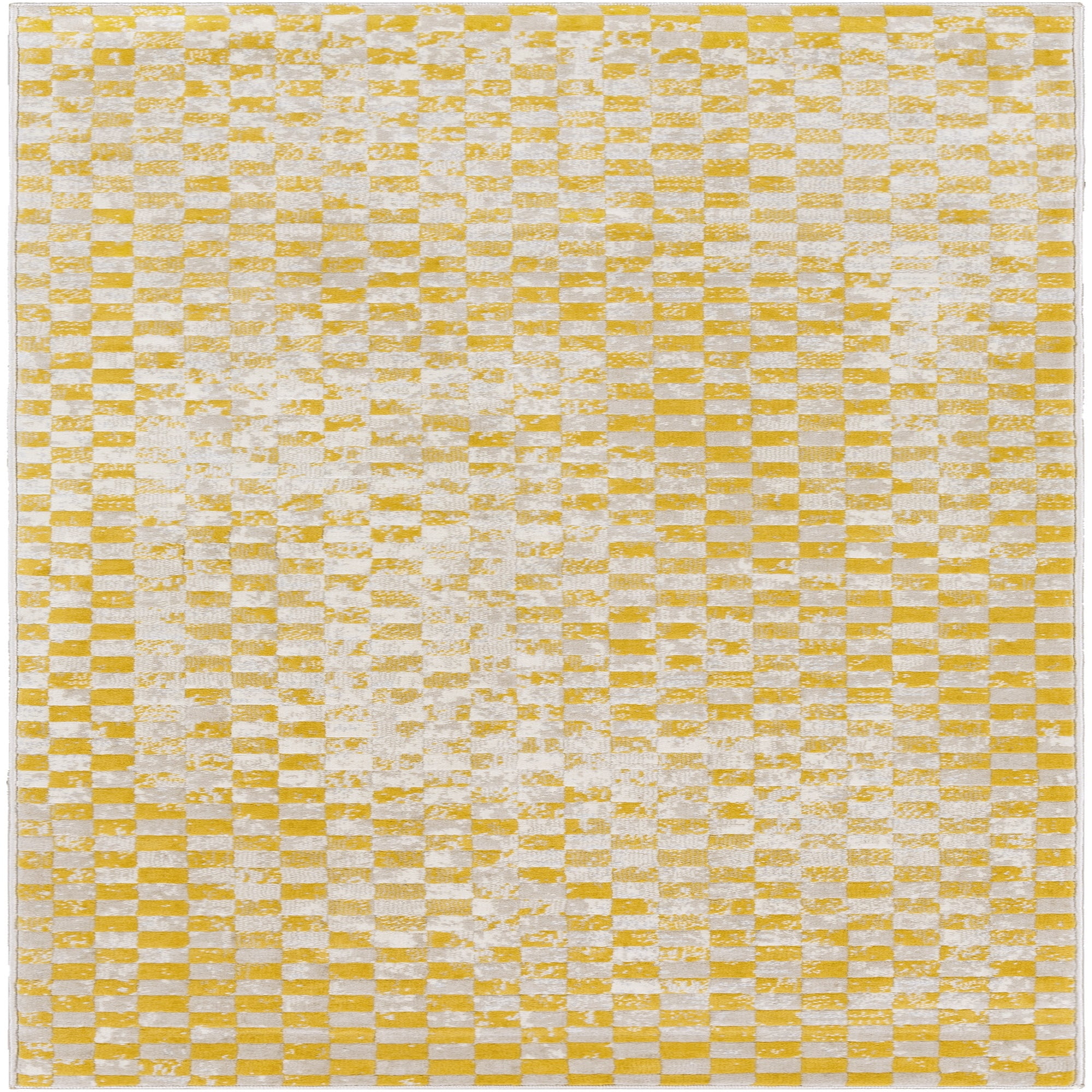 2.5' x 7.25' Checkered Pattern Yellow and Gray Rectangular Area Throw