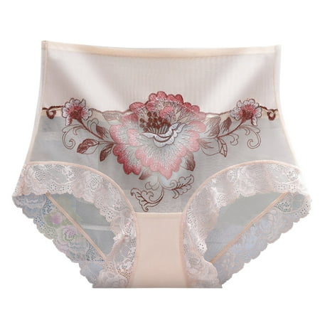 GWAABD High Waisted Underwear Flower Lace Women Bikini Panty Ladies Soft Underwear High Panties Waist Embroidery Stretch Women s Panties