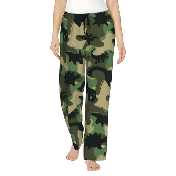 Sigee Camouflage Dinosaur Print Women's Soft Pajama Pants - Breathable and Comfortable Lounge Sleep Bottoms with Elastic Waistband and Pockets-