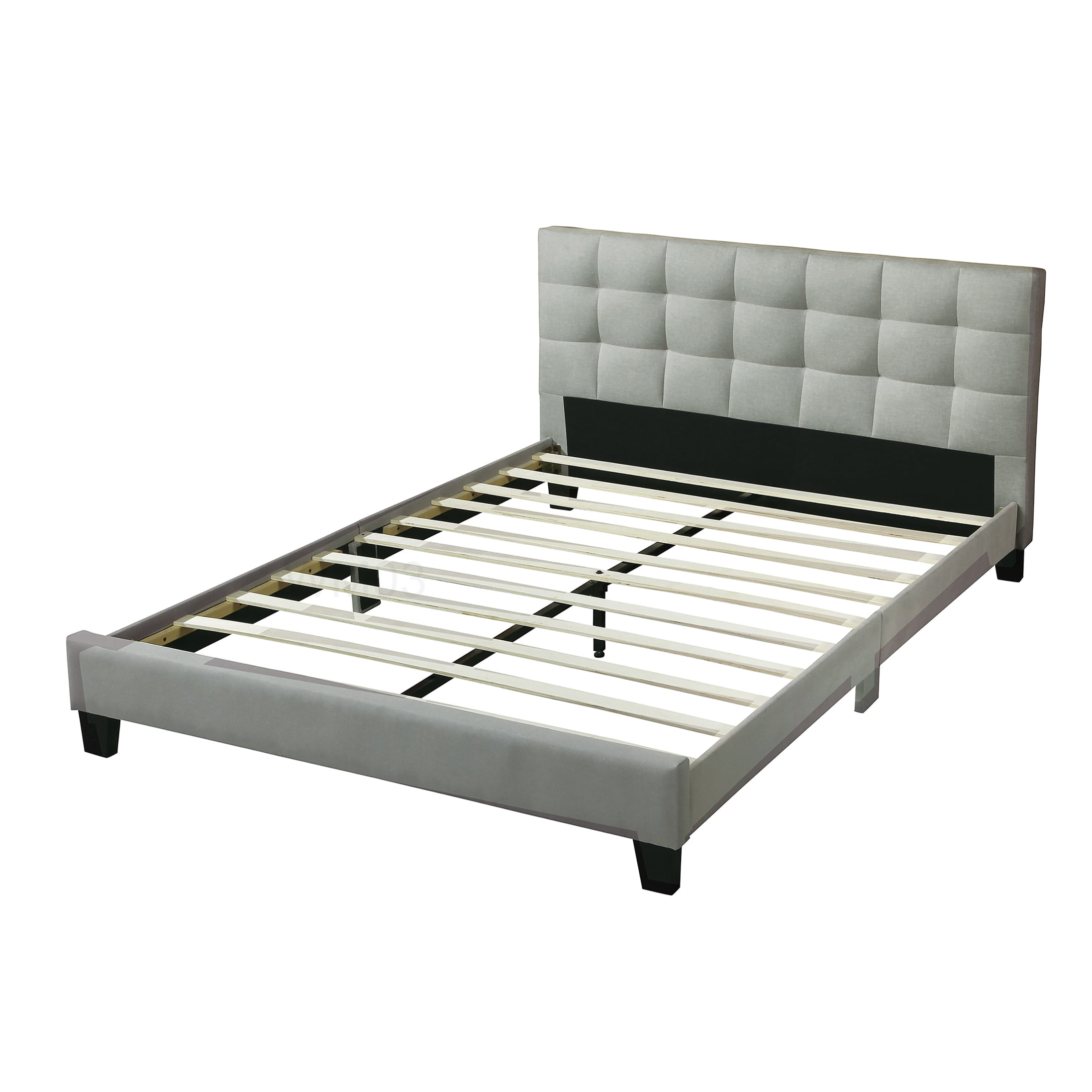 Modern Queen Bed Frame with Upholstered Headboard, Light Grey Fabric Platform Bed, No Box Spring Required