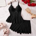 thumbnail image 6 of VONCOS Womens 2-Piece Loungewear Set - Lace Trim Camisole Top & Relaxed Shorts Pajamas | Soft Stretchy Sleepwear for Women | Black,Size M, 6 of 9