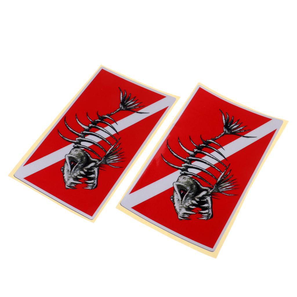 Diver Down Flag Stickers Decals for Scuba Diving Tank Flippers 2Pcs Skull 