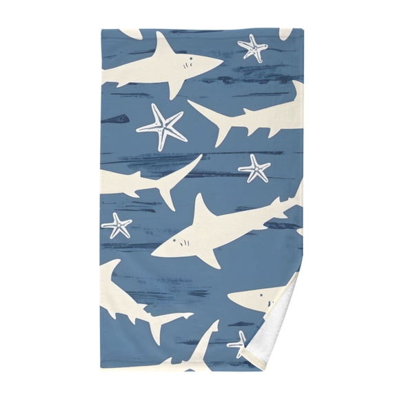 Sharks and Seastars Cotton Face Towels Absorbent Hand Towel Soft Bathroom Towel for Kitchen Hotel Decoration