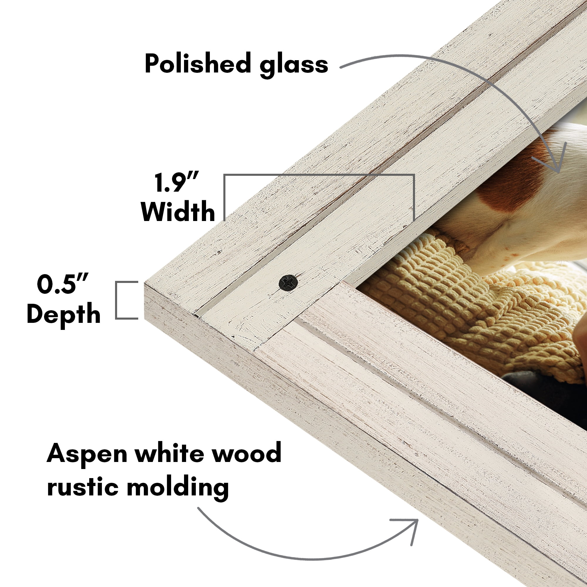 Americanflat 6x8 Picture Frame Polished Crystal Clear Glass Hampton Collection Distressed Frames - Aspen White