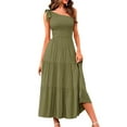 thumbnail image 1 of Prolriy Robes Printemps Été pour Femmes 2025 Robe Maxi d'Été pour Femmes Robe Longue Sans Manches à une Épaule Ourlet à Volants Robe Fluide Robes d'Été pour Femmes, Robes Vert Armée m, 1 of 8
