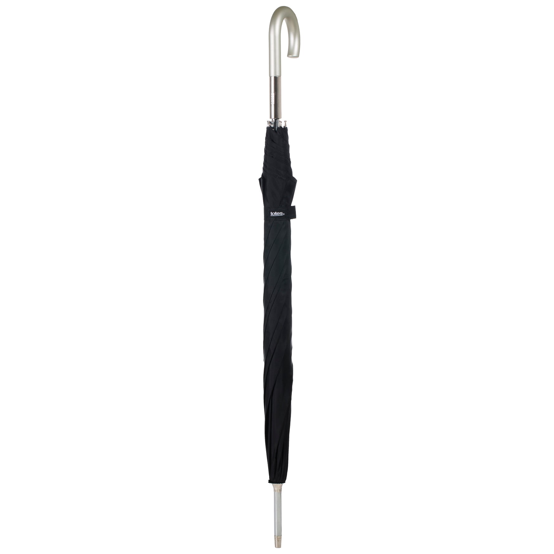 totes Large Eco Auto-Open Stick Umbrella with a Classic J Hook Curved Handle, Black, 46"