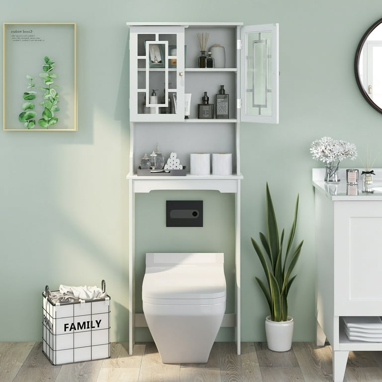 Costway Over The Toilet Storage Cabinet Bathroom Space Saver w/ Open  Shelves & Door in 2023