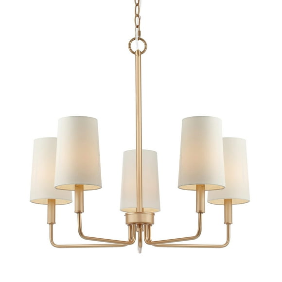 Homebelife Chandelier, Muted Gold with White Fabric Shade, Farmhouse Linear Island Lighting Fixture for Kitchen, Dining Room (5-Light Muted Gold with Fabric Shades)