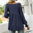 thumbnail image 4 of Bienvenido Casual Puff Long Sleeve Tunic Top V Neck Pleated Flare Blouse T Shirts for Fall Winter Girls Women Navy Blue S, 4 of 6