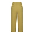 thumbnail image 5 of LLYwey High Waisted Dress Pants For Women Women's Fashionable Solid Color Pocket Drawstring Cotton and Linen Pants Capris Pants Female Long Pant Style H58 Yellow XL, 5 of 5