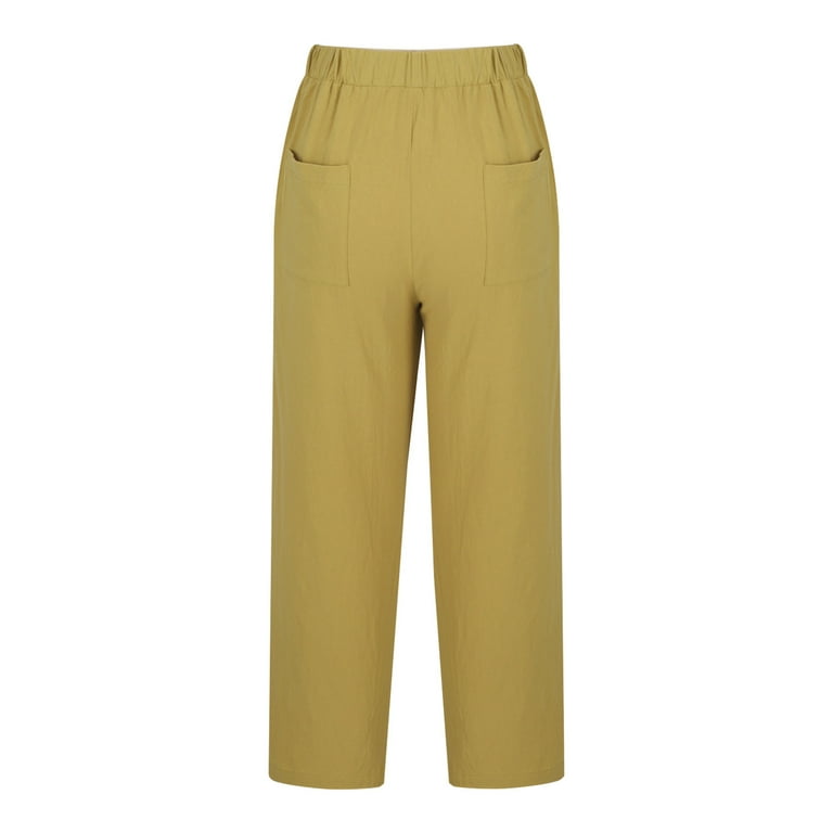 Women Casual Cotton Tapered Pants High Waist Drawstring Solid