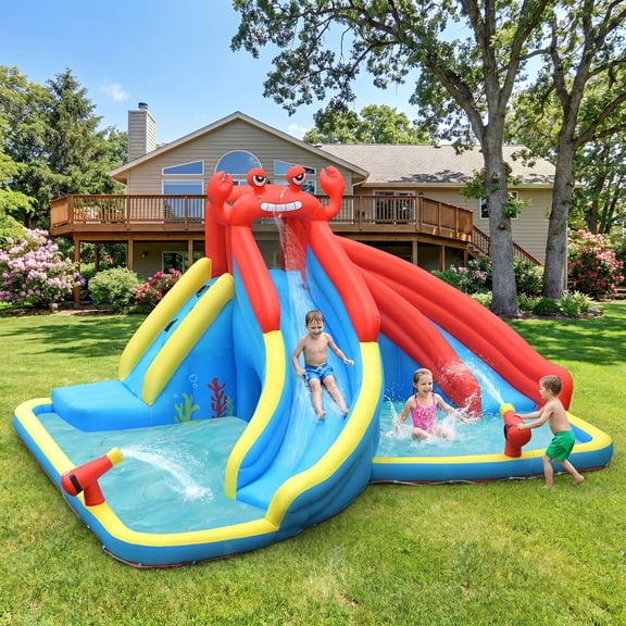 Airfind Inflatable Water Slide Bounce House with 950W Blower, Dual Slides, Splash Pools, Water Cannons & Climbing Wall, 197"x157"x98" for Kids 4-12