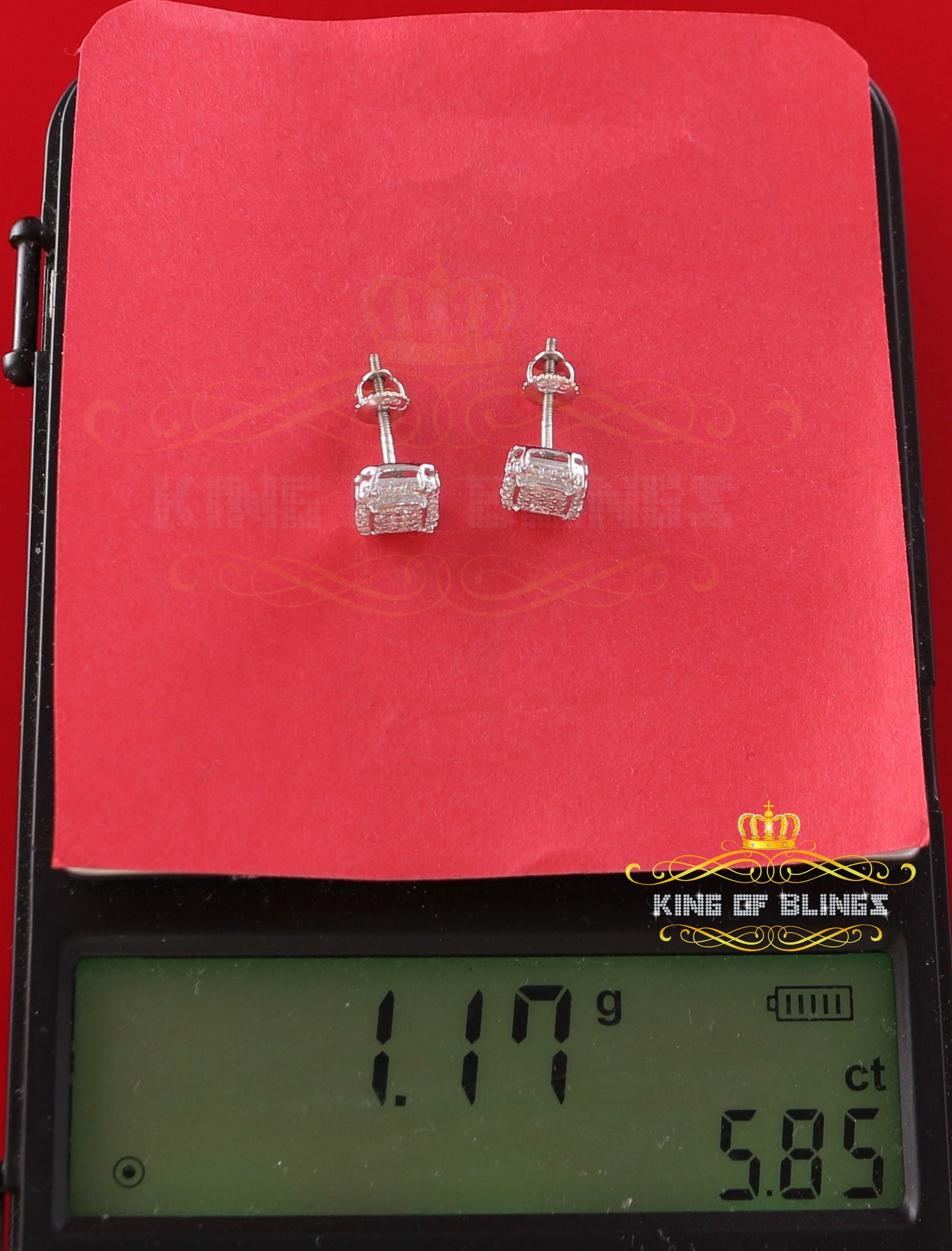 King of Bling's 0.15ct Diamond 925 Sterling Silver White Square Earring For Men's / Women's