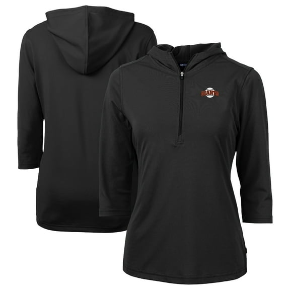 Women's Cutter & Buck Black San Francisco Giants DryTec Virtue Eco Pique Recycled 3/4-Sleeve Half-Zip Pullover Hoodie