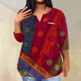 thumbnail image 2 of ADSSDQ 3/4 Sleeve Tops For Women Plus Size With Pocket Summer Work Blouse Western Ethnic Shirts Retro V Neck Elbow Length Oversized Graphic Tshirts Fall Sweatshirts Wine L, 2 of 5