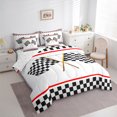 thumbnail image 3 of Homewish Race Flag 7 Pieces Bedding Comforter Set,Modern Geometric Grid Full Bedding Set,White Black Red Fitted Sheet Flat Sheet For Teens,Microfiber Bedroom Decor Reversible, 3 of 8