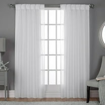 Exclusive Home Belgian Textured Linen Look Sheer Pinch Pleat/Hidden Tab Top Curtain Panel Pair, 84" Length, Winter White