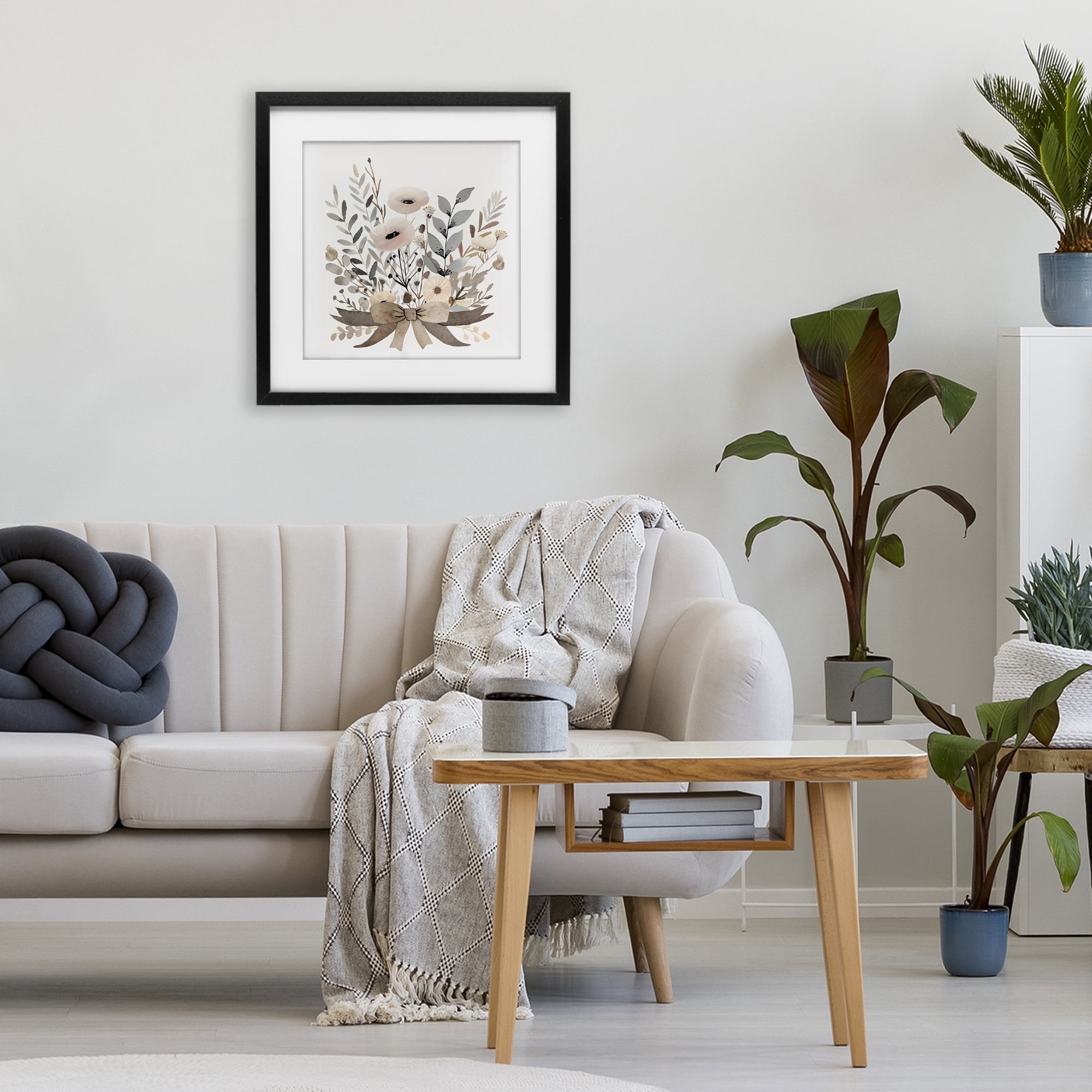 Stupell Industries Neutral Floral Bouquet Beige Black Framed Print Under Glass, design by Creative Studio
