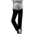 thumbnail image 2 of HWRETIE Belly Support Pants,Women's Maternity Cropped Jeans Side Pocket Drawstring Pants Casual Loose Fit Straight Pants Denim Trousers Pregnancy Wear Black, 2 of 4