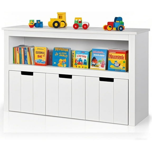 Toy Storage Organizer, Kids Bookshelf w/Removable Drawers, Playroom Organization & Storage, Small Bookcase for Children, Book Shelf for Kids Rooms, Living Room, Nursery (White, 40''W)