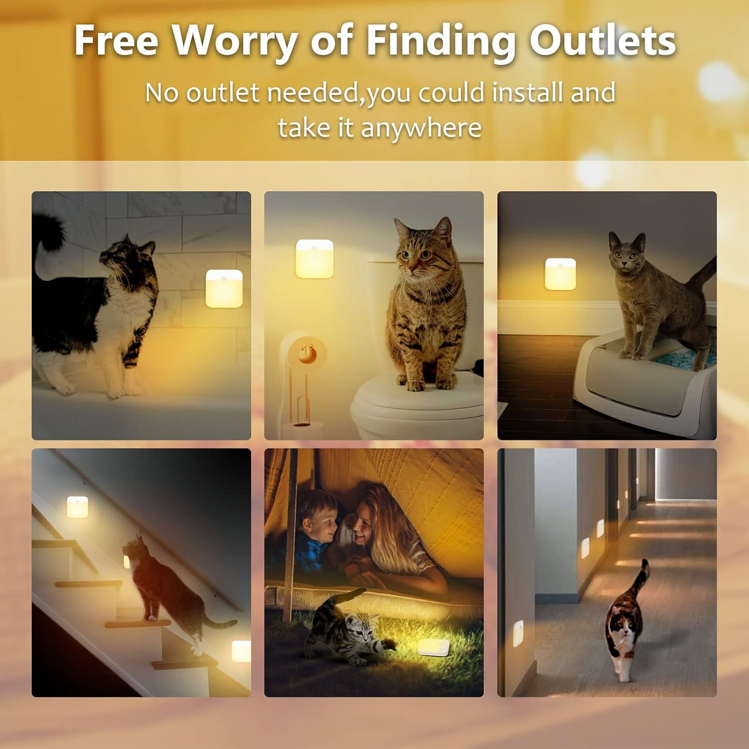 XIHAMA USB Rechargeable Battery Night Light Indoor,Stick-on Motion Sensor Puck Night Lights-No Need Plug Into Wall, Mini Motion Sensor Closet Lights for Stair Hallway Bedroom Toilet Cabinet