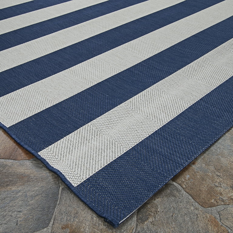2' x 3' Ivory and Blue Striped Indoor Outdoor Area Rug 2' x 3' Ivory and Blue Striped Indoor Outdoor Area Rug