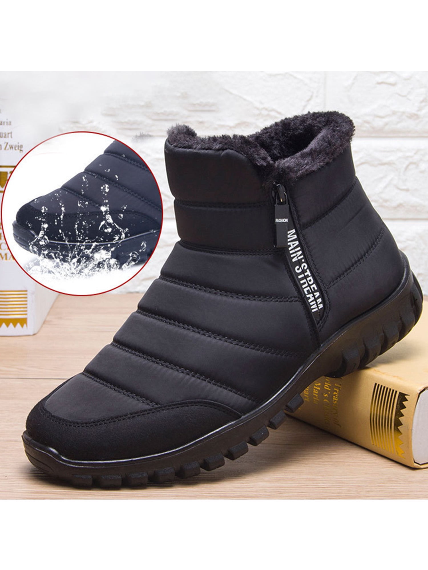 Mens outdoors fur lined Warm Thicken Snow Side Zip Ankle Boots casual Shoes New
