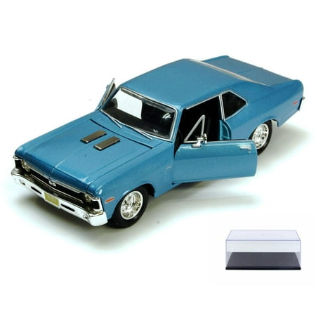 Diecast Car & Display Case Package - 1970 Chevy Nova SS, Blue - Maisto 34262 - 1/24 Scale Diecast Model Toy Car w/Display