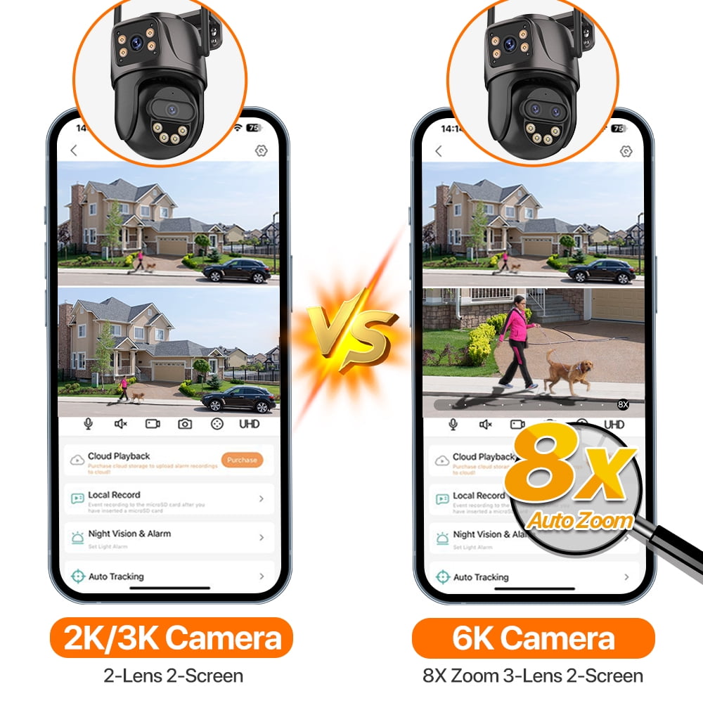 IP Camera 6K 9MP HD WiFi Outdoor Camera 8x Zoom Three Lens Dual Screen Home Security PTZ Camera 6MP Video Surveillance