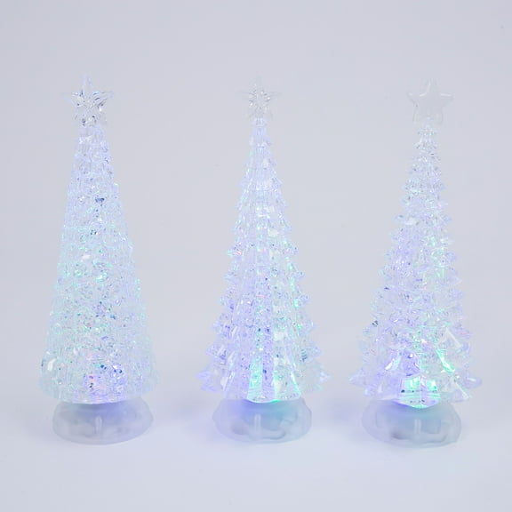 Gerson Assorted Set of 3 Battery-Operated Spinning Water Globes Tree with Timer Feature