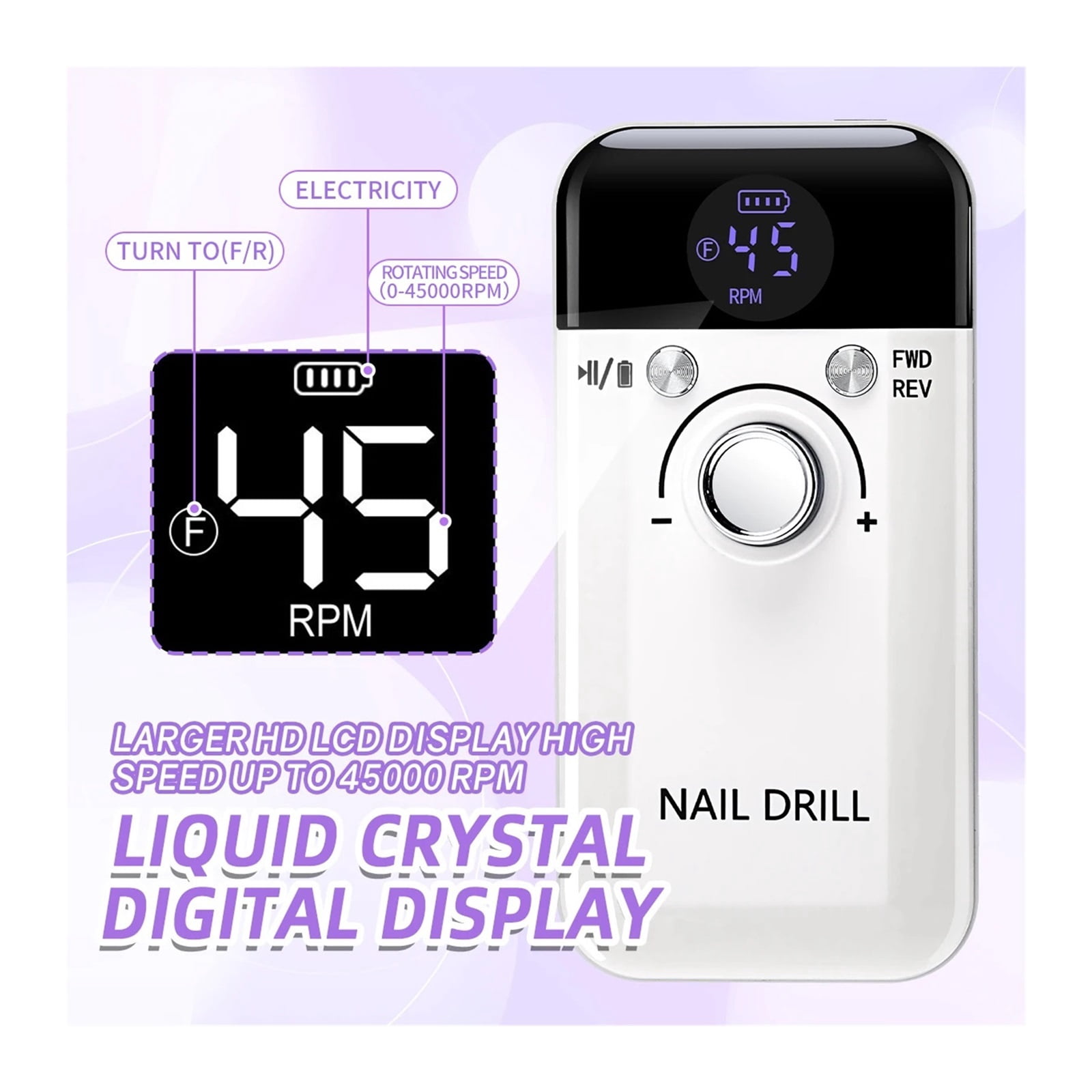 45000RPM Rechargeable Electric Nail Drill Machine Professional Nail Drills for Gel Nails Polish Portable Nail File Manicure Tool