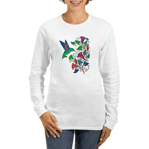 CafePress - Rainbow Hummingbird On Trumpet Vine Women's Long S - Women's Long Sleeve Graphic Casual T-Shirt