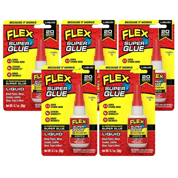 Botella Super Glue Flex Seal de 20 g, paquete de 5 unidades, transparente al instante