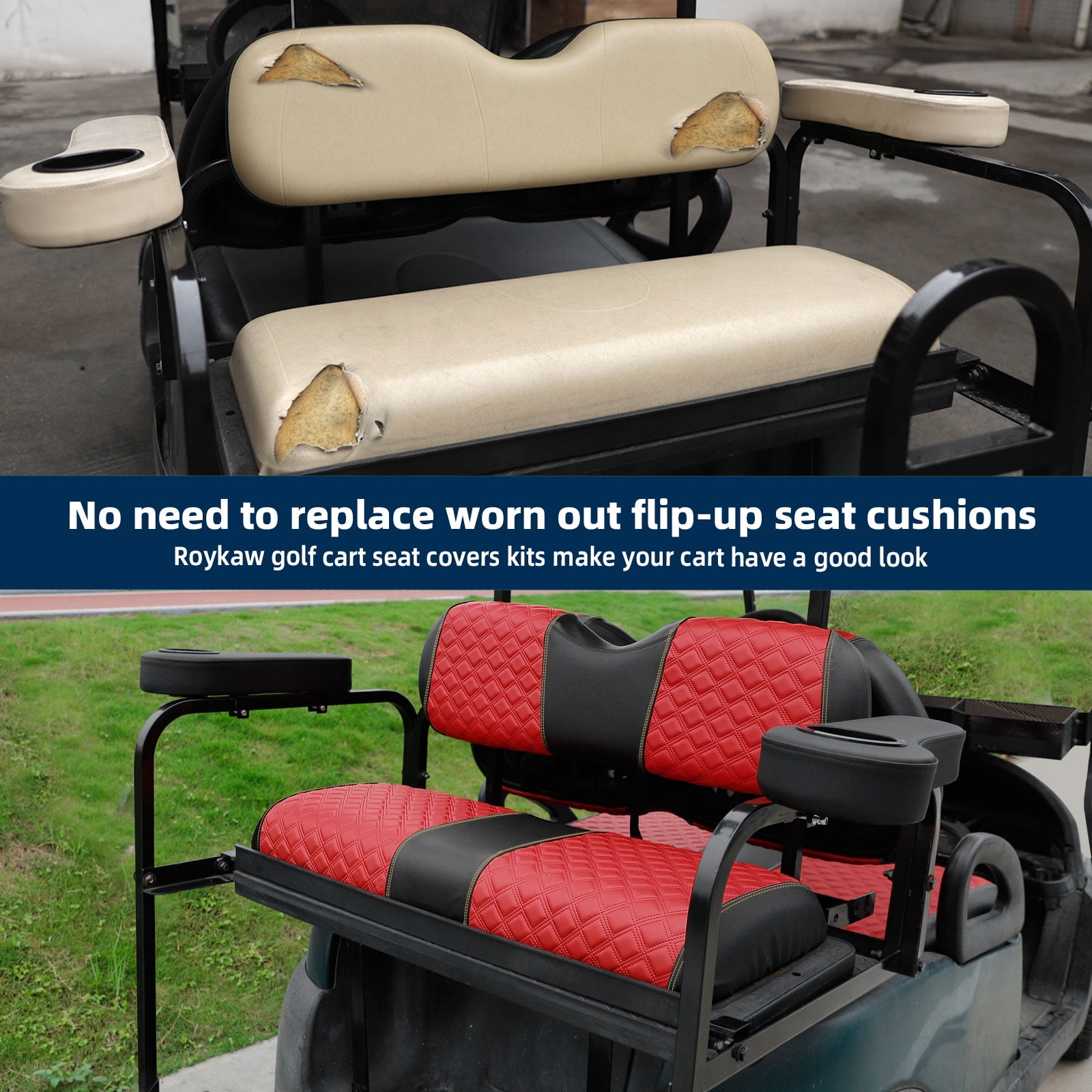Roykaw Golf Cart Rear Seat Cover Universal Fit for Golf Cart Rear Seat Cushion, Red