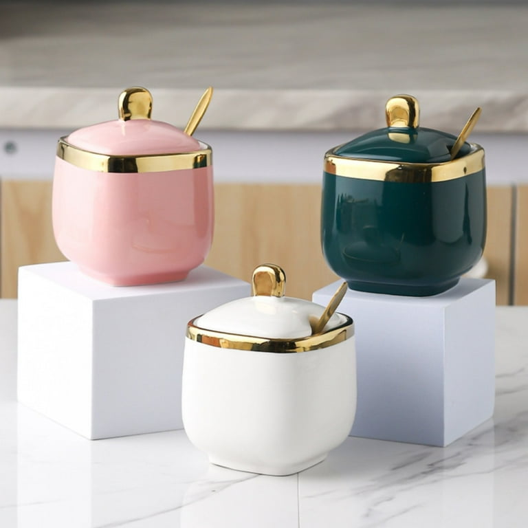 MOPOOR Sugar Bowl With Lid And Spoon,Spice Container Jars With Tray