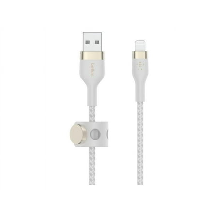 Belkin BoostCharge Pro Flex Braided USB Type A to Lightning Cable (2M/6.6FT), MFi Certified Charging Cable for iPhone 14, 13, 12, 11, Pro, Max, Mini, SE, iPad - White