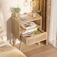thumbnail image 6 of LELELINKY Rattan Nightstand with Charging Station, Boho Bedside Table with Handmade Drawer & Open Shelf for Bedroom, Wood, 6 of 7