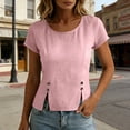 thumbnail image 2 of GUACER Cotton Linen Short Sleeve Tops for Women Crew Neck Button Detail Side Slit Blouses for Casual Summer, 2 of 6