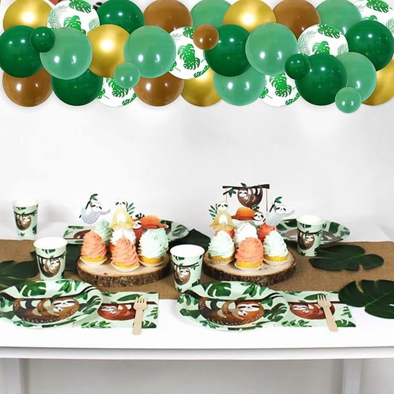 73Pcs Sloth Theme Birthday Decorations, Sloth Happy Birthday Backdrop Green Brown Balloon Arch Kit for Kids Tropical Jungle Animal Themed 1st/2nd/3rd/4th Birthday Supplies