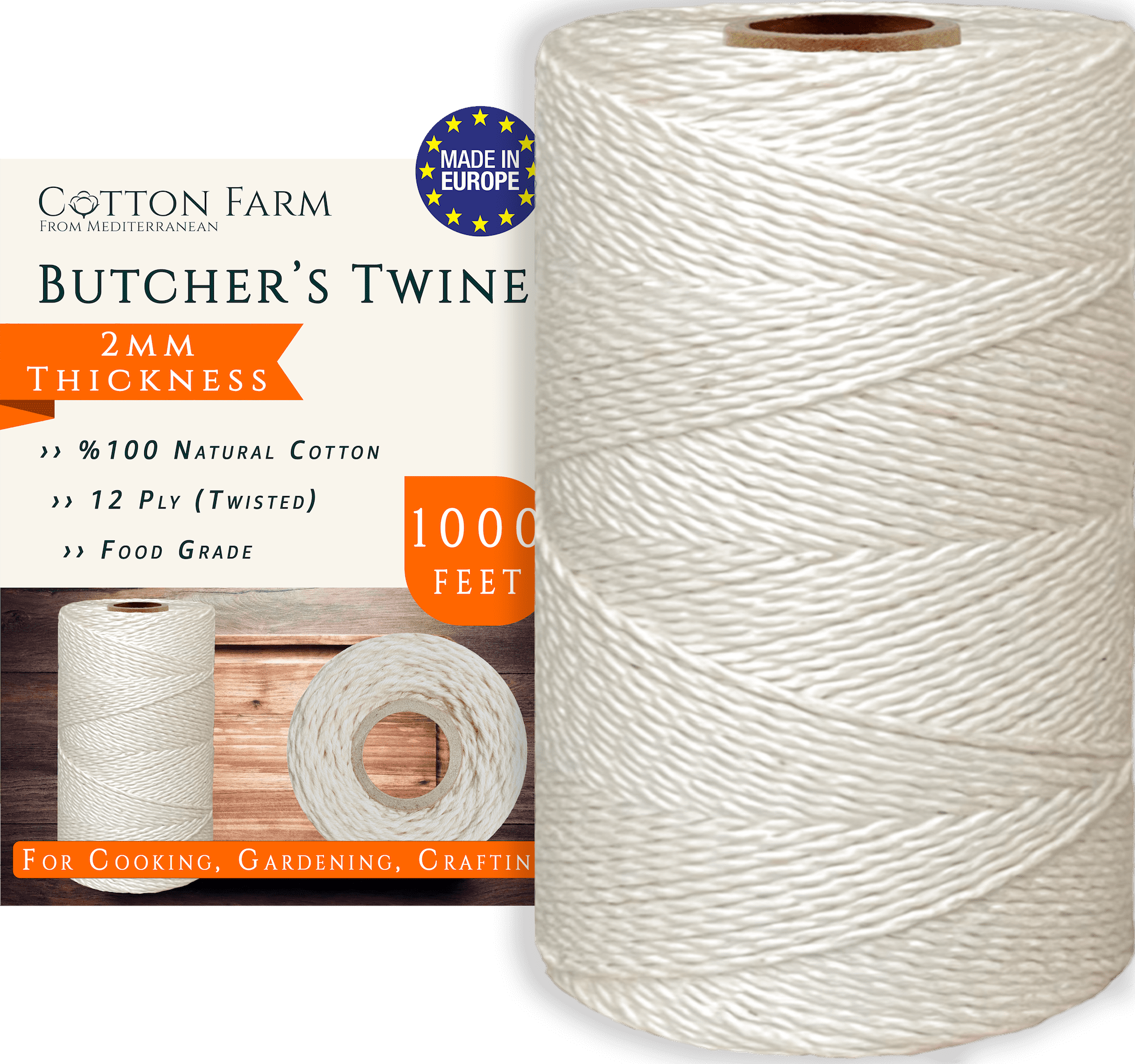 Cotton Farm Butcher's (Cooking) Twine, 1000 feet, 0.1mm Thickness, 100
