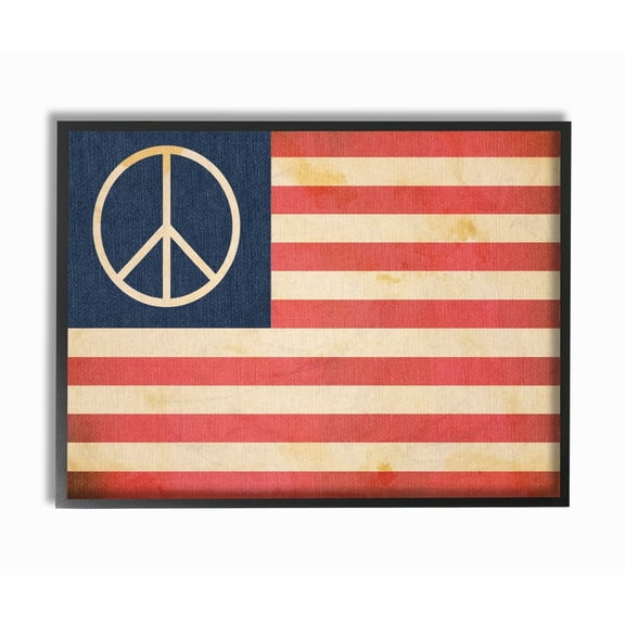 Stupell Peace American Flag Framed Giclee Texturized Art 11 x 14
