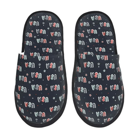 

Honeii USA print Slippers Memory Foam House Bedroom Slippers for Women and Men Fuzzy Plush Comfy Faux Fur Lined Slide Shoes-Large