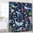 thumbnail image 2 of Kids Whale Sea Animal Shower Curtain for Bathroom Decor 84Wx72H Blue Ocean Cartoon Underwater Turtle Octopus Fish Funny Marine Art Printed Fabric Polyester Waterproof 12 Pack Plastic Hooks, 2 of 6