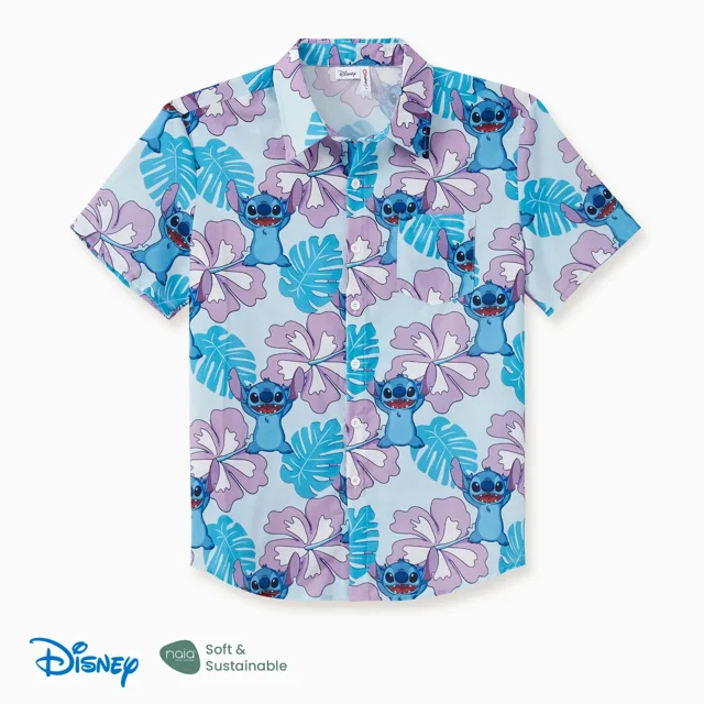 Disney Mens Shirts Lilo & Stitch Graphic Polo Down Floral Shrit Family Matching Summer Outfits