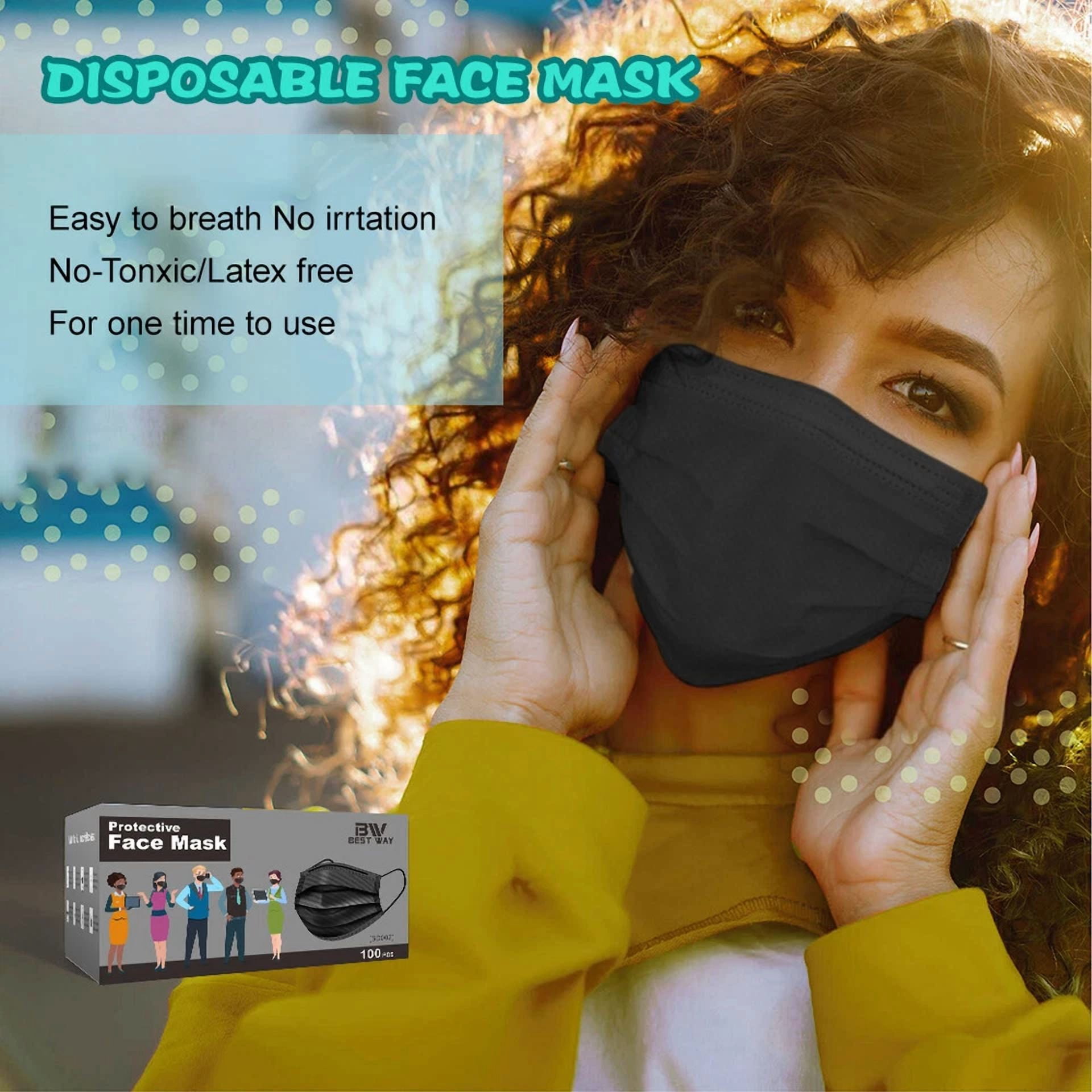 CIRCLE- 100Pcs 3-Layers Black Face Masks Protective Disposable Respirator Mouth Cover