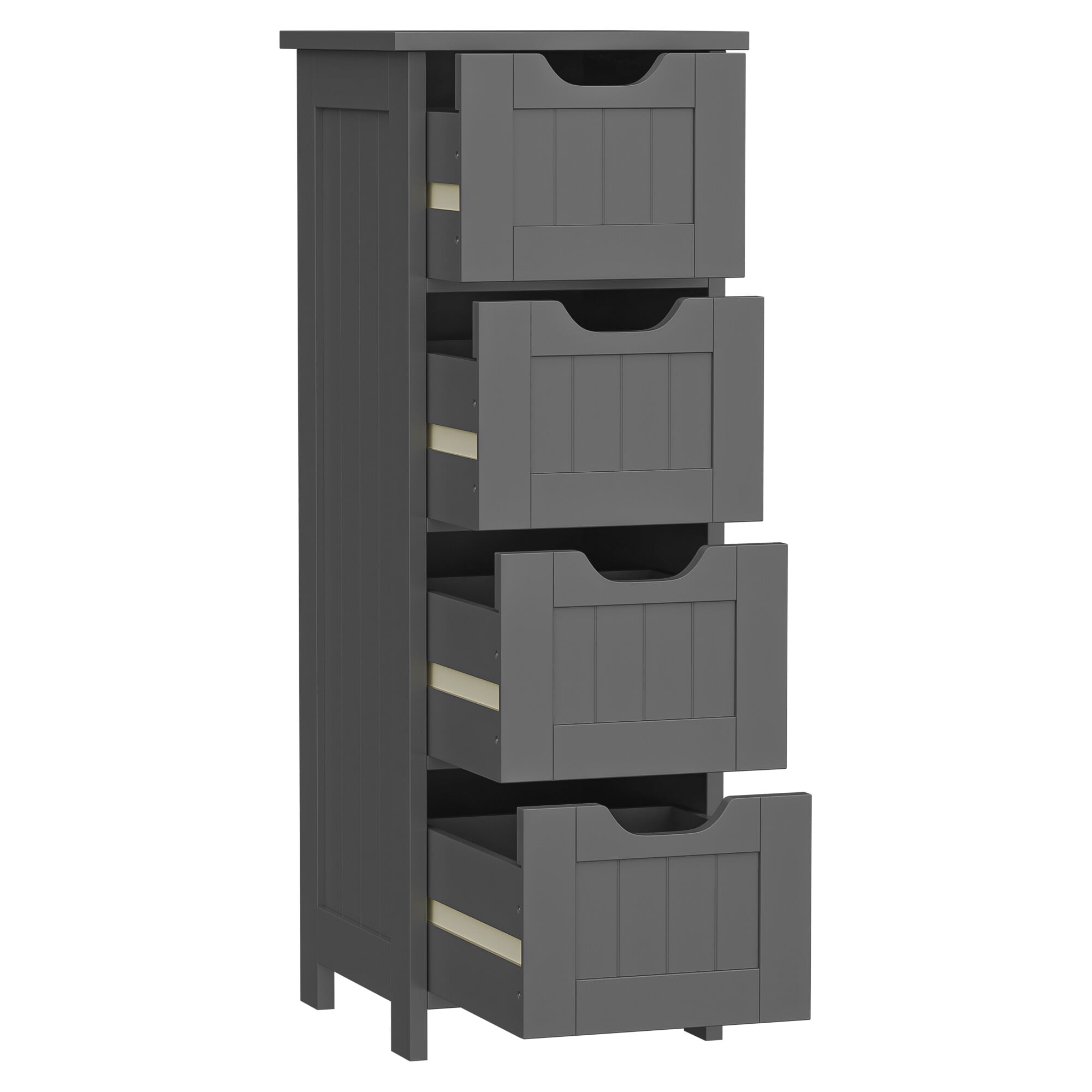 ZENSTYLE Bathroom Floor Cabinet Wood Free Standing Storage Organizer with 4 Drawers Gray
