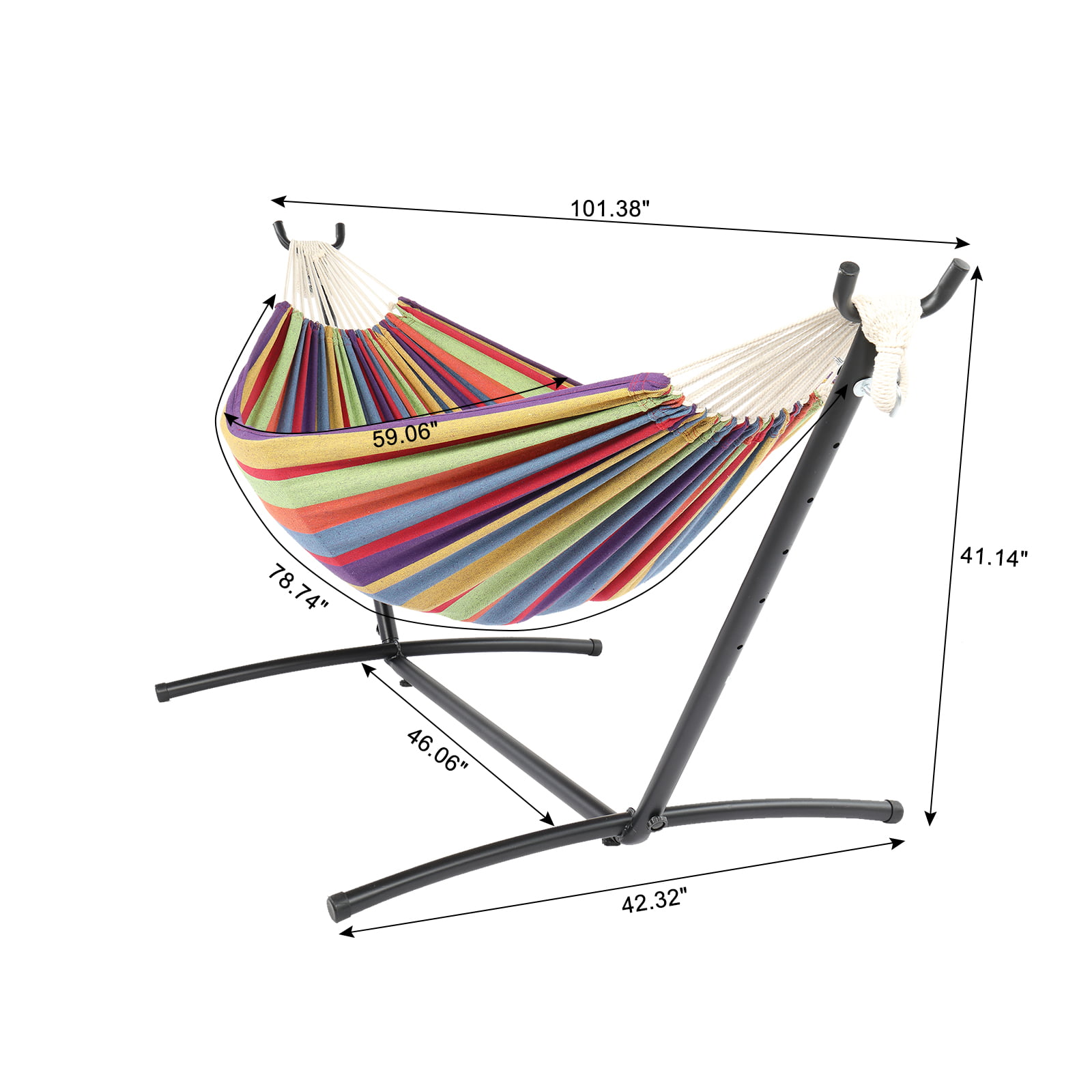 Portable Hammock with Stand, 2-Person Outdoor Hammock Bed for Patio Balcony  Yard, Heavy-Duty Patio Hammocks with Metal Stand, Freestanding Hammock 